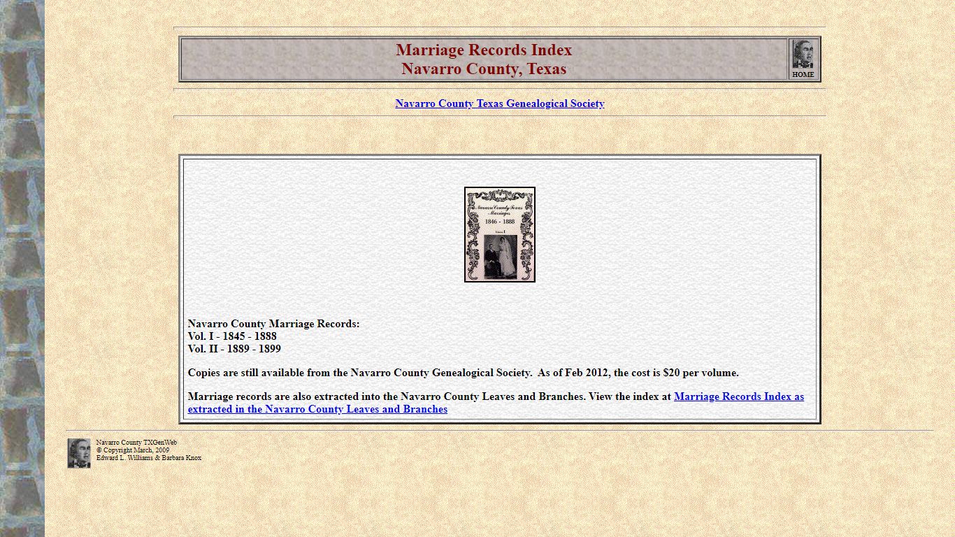 Marriage Records Index - Navarro County